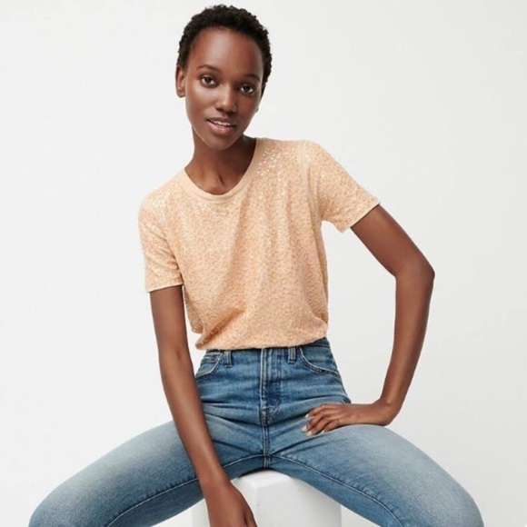 J. Crew Sequin Cotton Blend Tee Shirt - Picture 1 of 9